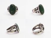 Antique Snake Stamped Silver Ring w/Green Turquoise  c.1940～