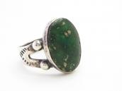 Antique Snake Stamped Silver Ring w/Green Turquoise  c.1940～