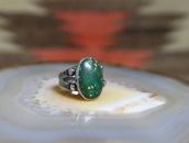 Antique Snake Stamped Silver Ring w/Green Turquoise  c.1940～