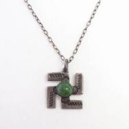 Antique 卍 Shape Small Fob w/Turquoise Silver Necklace c.1930