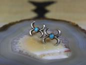 Navajo Sand Castted Pierced Earrings w/Gem Turquoise c.1955～