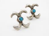 Navajo Sand Castted Pierced Earrings w/Gem Turquoise c.1955～