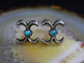 Navajo Sand Castted Pierced Earrings w/Gem Turquoise c.1955～