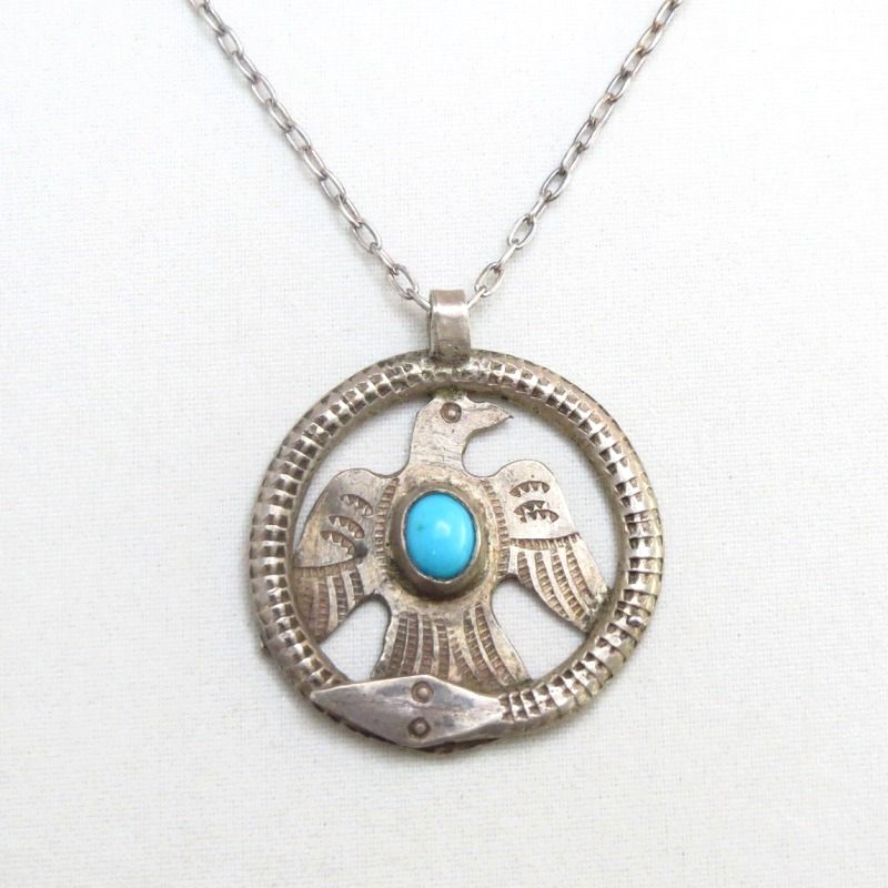 Antique Thunderbird & Snake Shape Fob Necklace w/TQ  c.1930