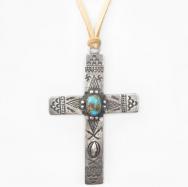 Atq Hopi/Navajo 卍 Stamped Large Cross Top Necklace c.1925～