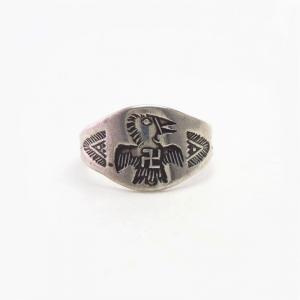 Antique Navajo 卍 T-bird & Arrows Stamped Silver Ring c.1930