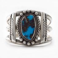 Vtg Navajo Heavy Wide Cuff w/Gem Bisbee Turquoise c.1975～