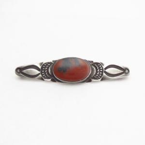Vtg Navajo Filed & Stamped Silver Pin w/PetrifiedWood c.1940