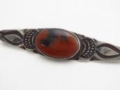 Vtg Navajo Filed & Stamped Silver Pin w/PetrifiedWood c.1940