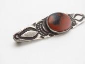 Vtg Navajo Filed & Stamped Silver Pin w/PetrifiedWood c.1940