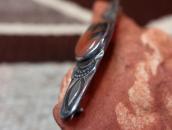Vtg Navajo Filed & Stamped Silver Pin w/PetrifiedWood c.1940