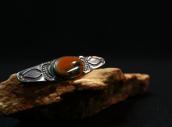 Vtg Navajo Filed & Stamped Silver Pin w/PetrifiedWood c.1940