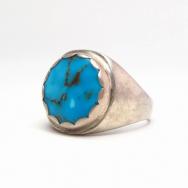 Vtg Navajo Cast Silver Men's Ring w/Gem Quality TQ  c.1955～