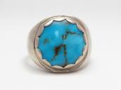 Vtg Navajo Cast Silver Men's Ring w/Gem Quality TQ  c.1955～