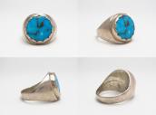 Vtg Navajo Cast Silver Men's Ring w/Gem Quality TQ  c.1955～