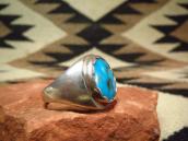 Vtg Navajo Cast Silver Men's Ring w/Gem Quality TQ  c.1955～