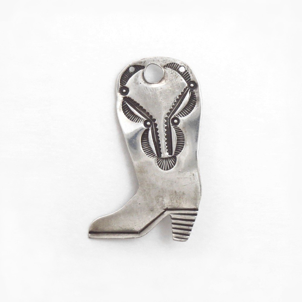 Antique Navajo Stapmed Silver Western Boot Shape Pin c.1940～