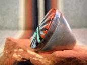 Old Zuni Indian Head Channel Inlay Men's Seal Ring  c.1970～