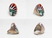 Old Zuni Indian Head Channel Inlay Men's Seal Ring  c.1970～