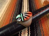 Old Zuni Indian Head Channel Inlay Men's Seal Ring  c.1970～