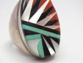 Old Zuni Indian Head Channel Inlay Men's Seal Ring  c.1970～