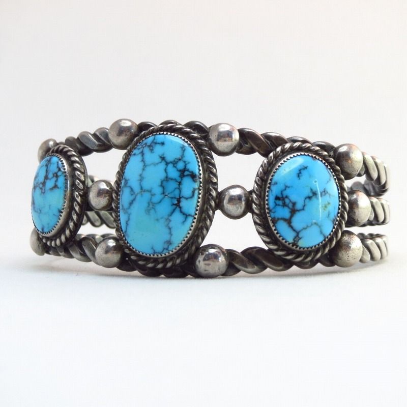 Vintage Twisted Wire Cuff Bracelet w/Gem Grade #8 TQ c.1940～