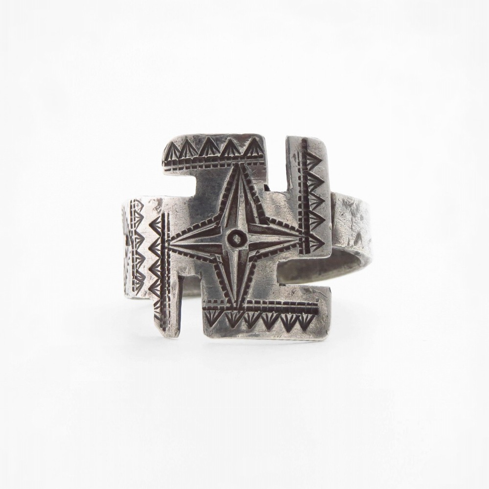 【H.H.Tammen】Stamped Ingot Silver 卍 FaceTourist Ring  c.1910～