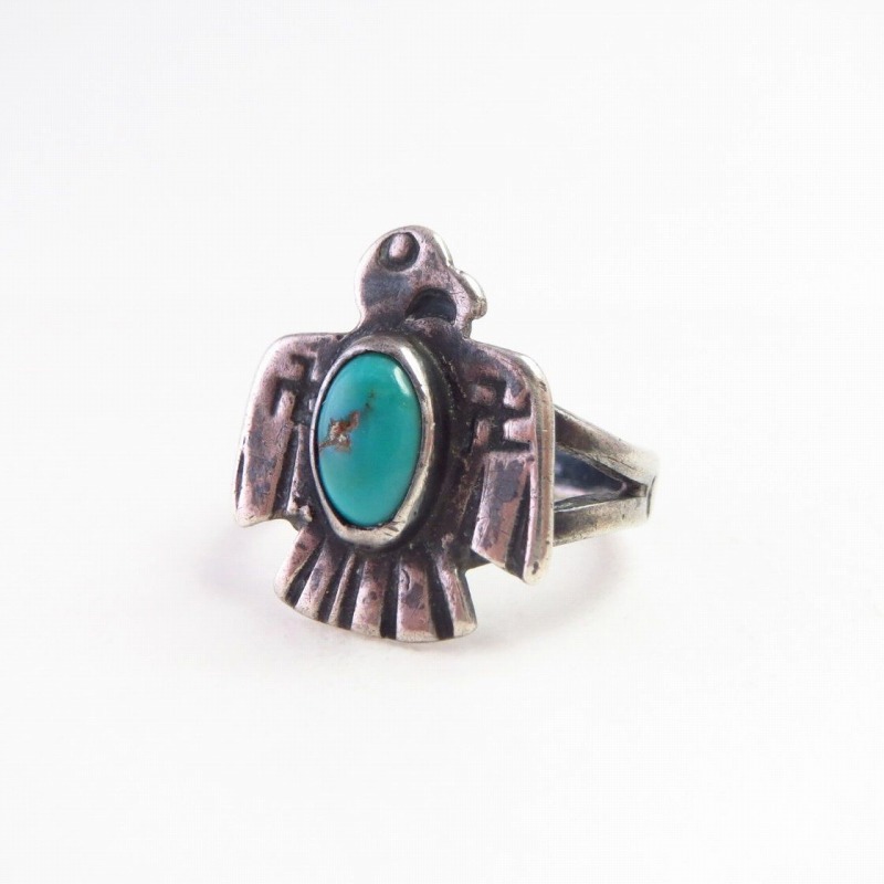 Antique 卍 Stamped Thunderbird Shape Silver Ring w/TQ c.1925～