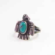 Antique 卍 Stamped Thunderbird Shape Silver Ring w/TQ c.1925～