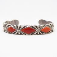 Vintage Navajo Filed Silver Cuff Bracelet w/Coral  c.1945