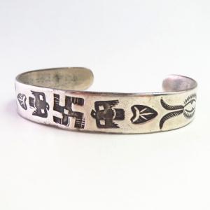 Antique 卍 & Thunderbird Stamped Ingot Silver Cuff  c.1915～