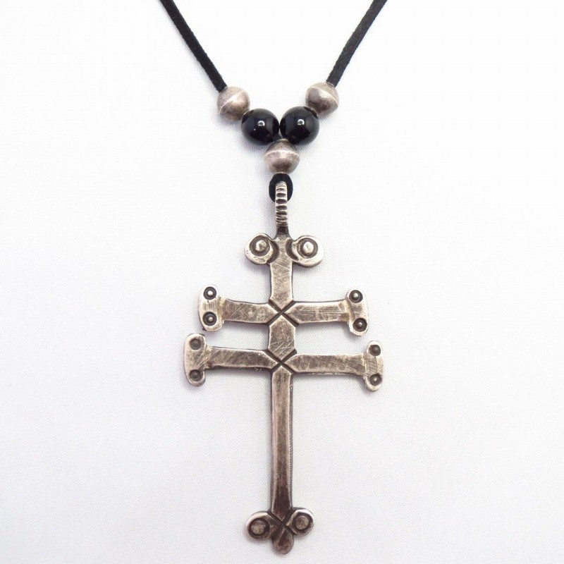 【Greg Lewis】 Acoma Dragonfly Cross Necklace w/Vintage Beads