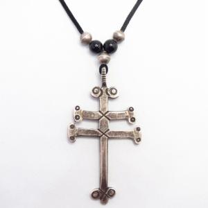 【Greg Lewis】 Acoma Dragonfly Cross Necklace w/Vintage Beads