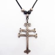 【Greg Lewis】 Acoma Dragonfly Cross Necklace w/Vintage Beads