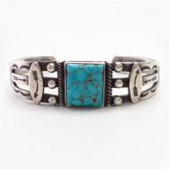 Atq Navajo Stamped Split Band Cuff w/No.8 Turquoise  c.1935～