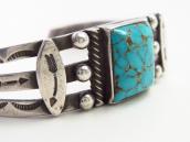 Atq Navajo Stamped Split Band Cuff w/No.8 Turquoise  c.1935～
