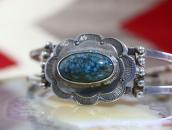 Atq Navajo 卍 Stamped Square Wire Cuff w/Gem Turquoise c.1930