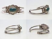 Atq Navajo 卍 Stamped Square Wire Cuff w/Gem Turquoise c.1930