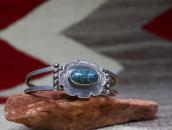 Atq Navajo 卍 Stamped Square Wire Cuff w/Gem Turquoise c.1930
