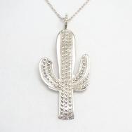 【Chris Billie】 Stamped Tufa Cast Silver Cactus Fob Necklace