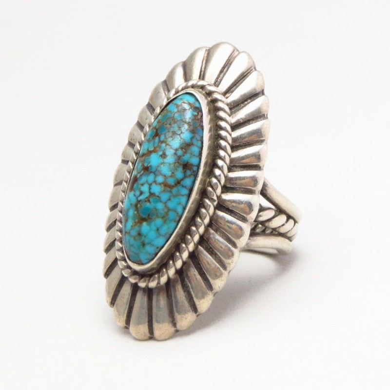 【Lewis Lomay】 Hopi Vtg Silver Ring w/Nevada Blue TQ  c.1960～