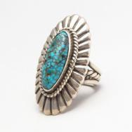 【Lewis Lomay】 Hopi Vtg Silver Ring w/Nevada Blue TQ  c.1960～