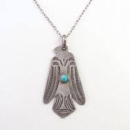 Antique Navajo Stamped Thunderbird Fob w/TQ Necklace c.1930～