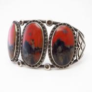 Atq Navajo Vermillion/Black PetrifiedWood Row Cuff c.1940～