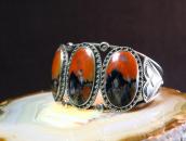 Atq Navajo Vermillion/Black PetrifiedWood Row Cuff c.1940～