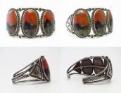 Atq Navajo Vermillion/Black PetrifiedWood Row Cuff c.1940～