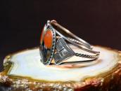 Atq Navajo Vermillion/Black PetrifiedWood Row Cuff c.1940～