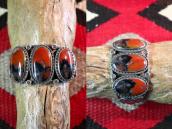 Atq Navajo Vermillion/Black PetrifiedWood Row Cuff c.1940～