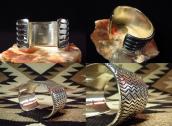 【Thomas Curtis】 Navajo Multi Stamped Heavy Silver Wide Cuff