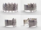 【Thomas Curtis】 ZigZag Edged Stamped Heavy Silver Wide Cuff